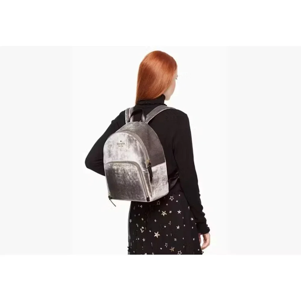 kate spade NEW YORK Watson Lane Velvet Hartley Backpack Big Smoke Gray $298 New